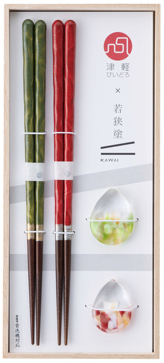 Japanese Chopsticks & Tsugaru Vidro Glass Rest Gift Set Nagisa