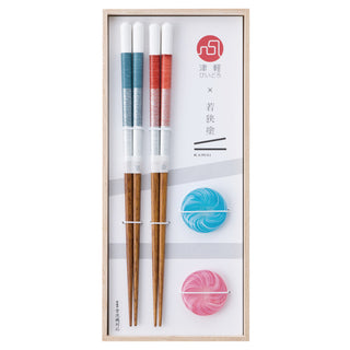 TIKUSAN Japanese Chopsticks & Tsugaru Vidro Glass Rest Gift Set Kaede