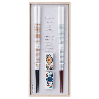 Japanese Chopsticks & Mino Ware Chopstick Rest Gift Set Waso