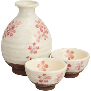 TIKUSAN Ceramic Japanese Sake Set Sakura Mino Ware