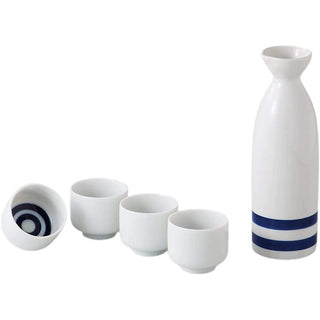 TIKUSAN Ceramic Japanese Sake Set White Mino Ware Janome