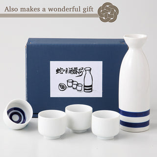 TIKUSAN Ceramic Japanese Sake Set White Mino Ware Janome