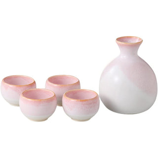 TIKUSAN Ceramic Japanese Sake Set Sakura Mino Ware 5 Set