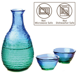 TIKUSAN Sake Set Glasses, Blue Bottle and 2 Cups Set