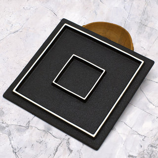 TIKUSAN Serving Platters, Sushi Plate Set of 2, Square Plates Made in Japan, Ceramic Plates for Dinner Party Restaurant for Appetizer, Meat, Dessert(Black)