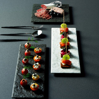 TIKUSAN Serving Platters, Sushi Plate Set of 2, Rectangle Plates Made in Japan, Ceramic Plates for Dinner Party Restaurant for Appetizer, Meat, Dessert(Black)