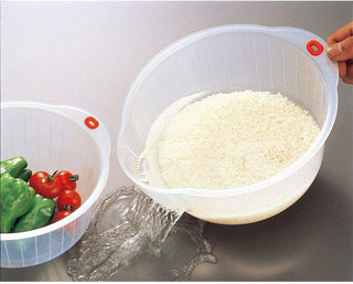 Japanese Rice Washing Bowl with Side and Bottom Drainers (10")